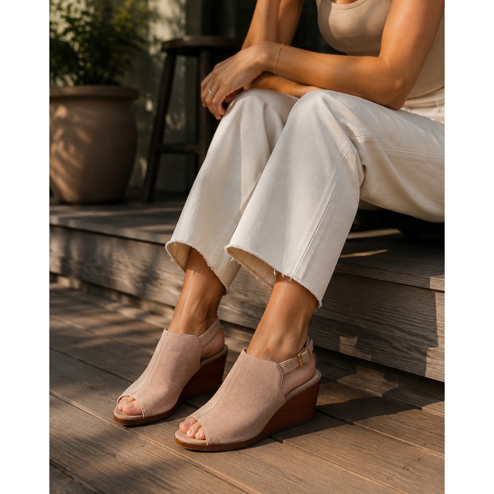 Kenneth Cole Octavia Platform Wedge Sandal  Beige Suede Ankle Strap Women Size 8